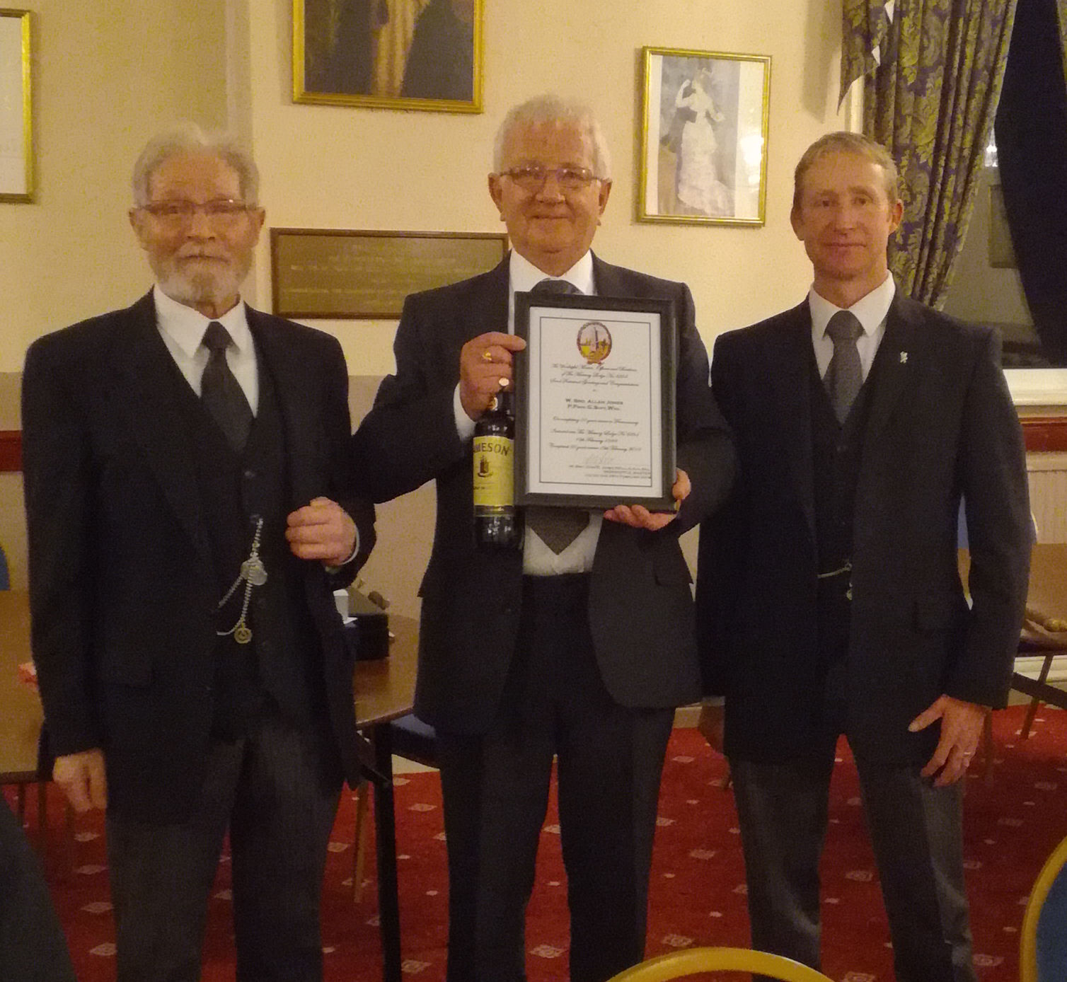 W. Bro Allan Jones receiving his 50-year Certificate